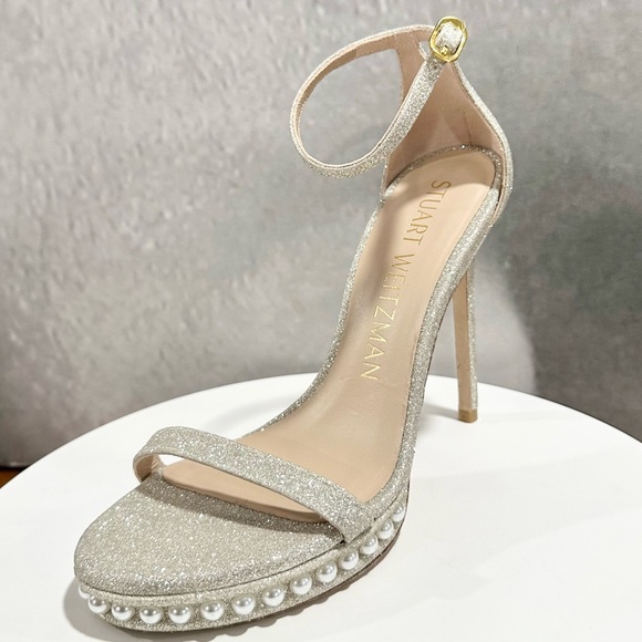 🌹STUART WEITZMAN🌹 Nudistdisco Imitation Pearl Glitter Sandal Size: 7 - Picture 4 of 12